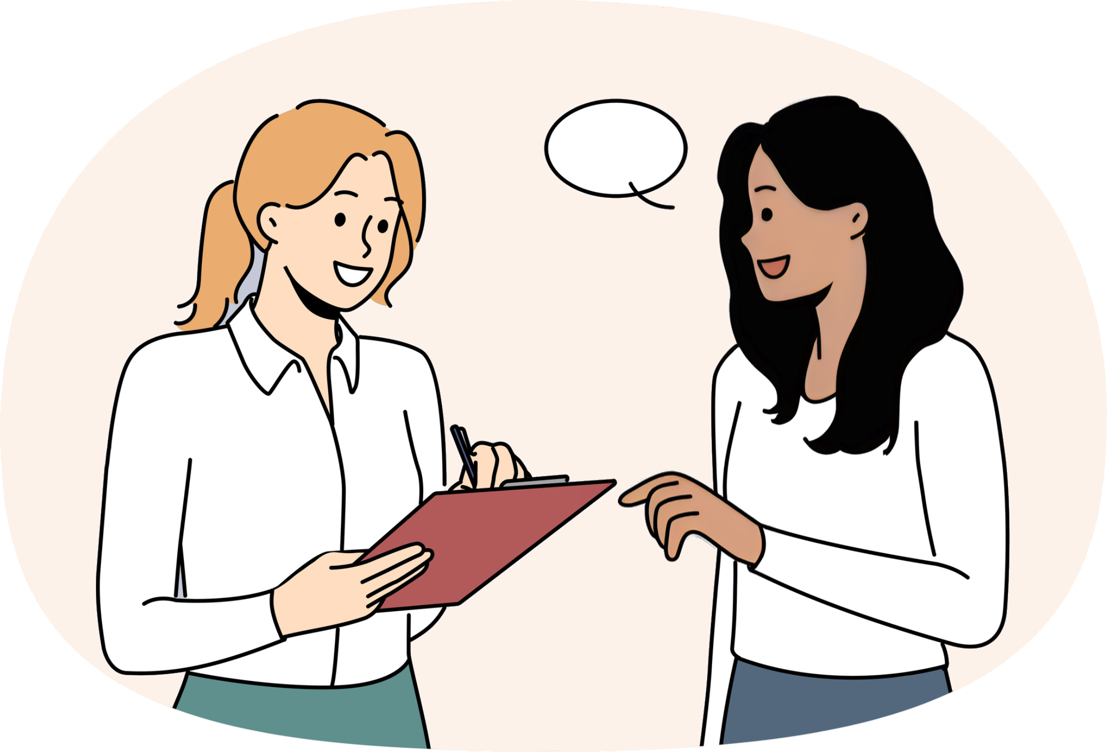 Bild som visar två kvinnor som pratar med varandra. Kontakta oss bild